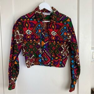 Vintage 80s 90s Cody James Western Multi-Color Long Sleeve Crop Top size Medium